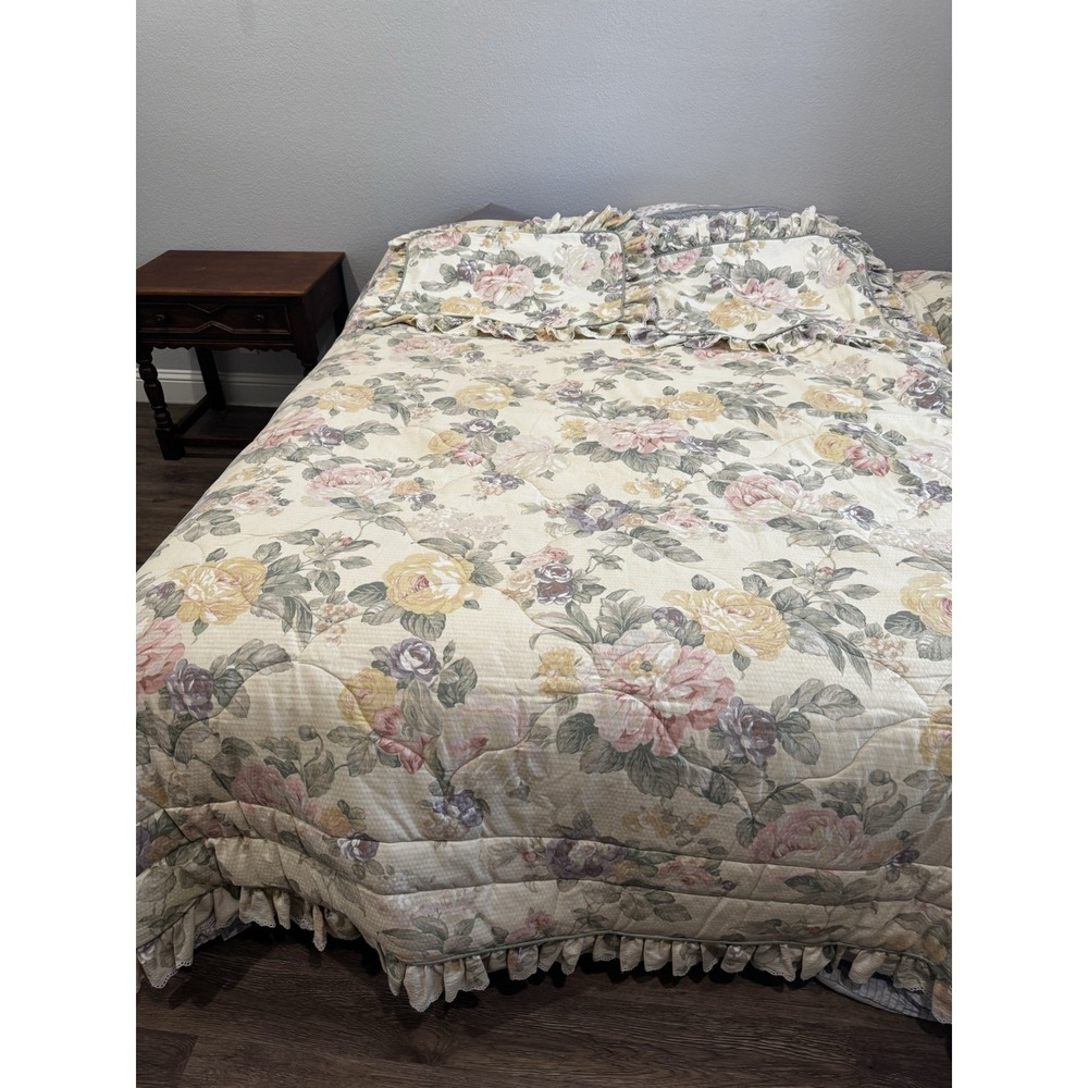 Croscill Garden Floral Victorian Rose Queen Comforter Sham Curtain Bed Skirt Set